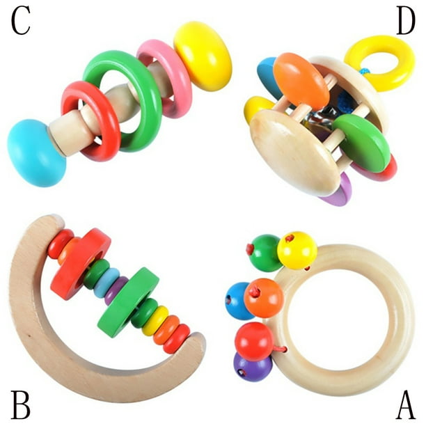 Colorful Wooden Baby Rattles Hand Bell Grasp Toy Musical Educational Toy TOP